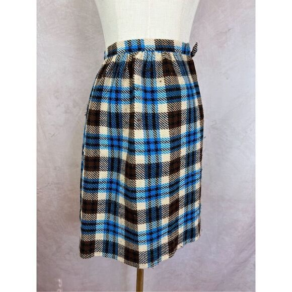 Vintage Mod Plaid Wool Skirt 1970s - Picture 1 of 5